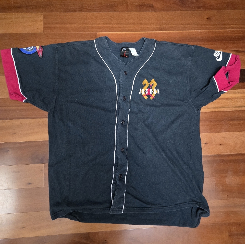 Super RARE 90's Black and Red Vintage Button-Up JORDAN Baseball Jersey